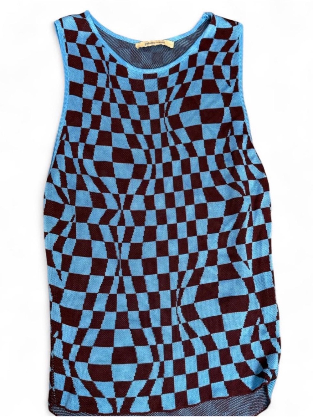 Paloma Wool Blue and Brown Checkerboard Knit Tank
